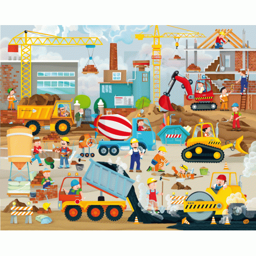 Sassi Book and Giant Puzzle - Construction, 30 pcs