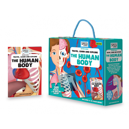 Sassi Travel, Learn and Explore - Puzzle and Book Set - The Human Body, 205 pcs