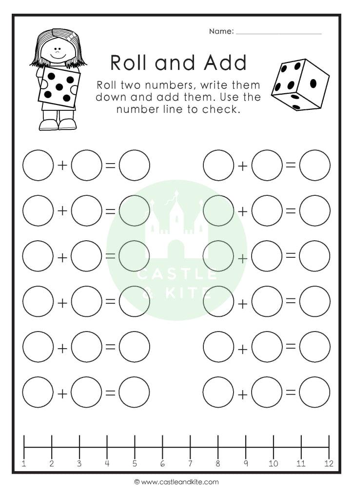 Roll And Add Dice Worksheet Teaching Resource